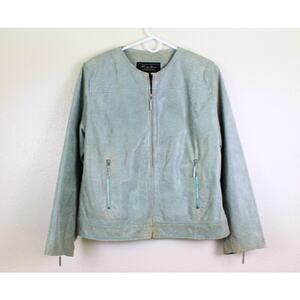 Terry Lewis Suede Jacket Womens Sz Medium Light Green Snake Print Cropped Moto